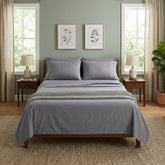 Juego Sabanas 2 Plazas 1/2 Vivendi Cotton Touch Gris 300h Gris Liso