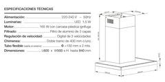 Campana Extractora De Aire Pureline Liliana Kc997 De 60 Cm Inox