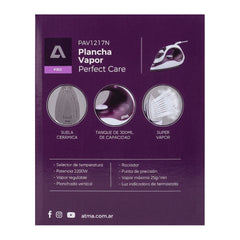 Plancha A Vapor Atma Pav1217n Suela Cerámica 2200w