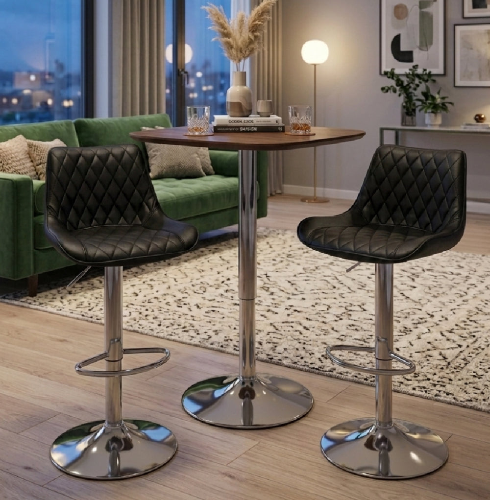Banquetas Vivendi Negras X2 Altura Ajustable Con Respaldo Base Cromada Negro