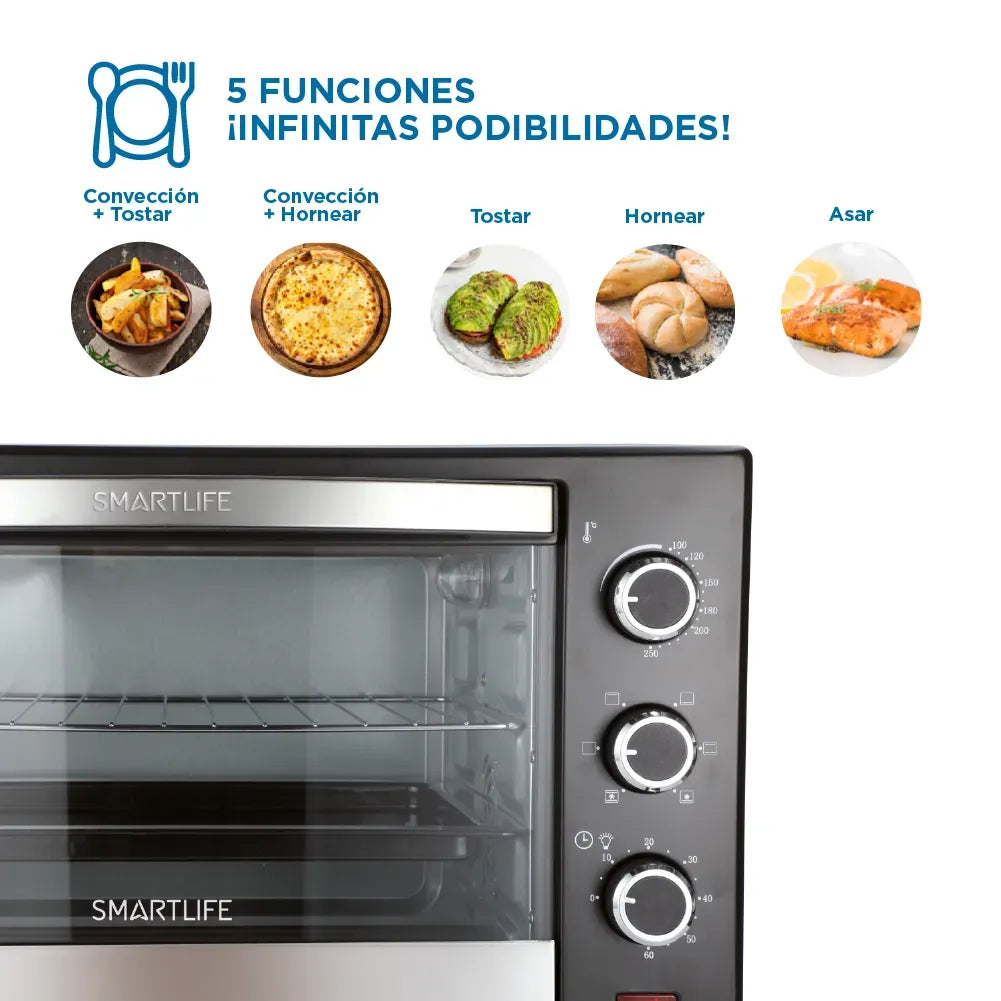 Horno Eléctrico Smartlife Sl-to0060pn 60l Conveccion 5 Funciones