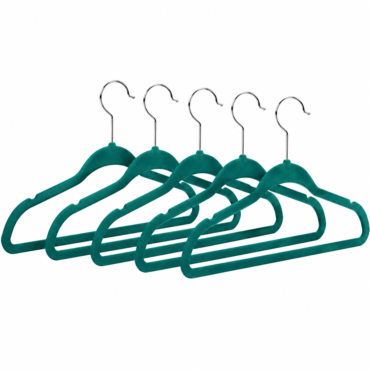 Perchas Slim Terciopelo Antideslizante Delgadas X 5 Verde Verde Oscuro
