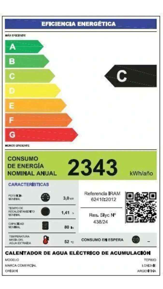 Termotanque Eléctrico De Colgar Longvie 80l Potenciado 3000w Grafito