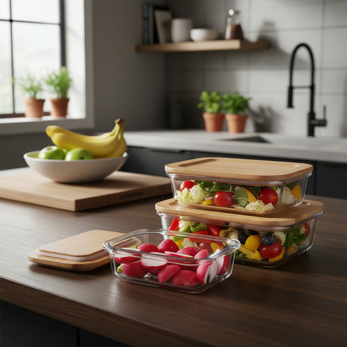 Taper Contenedor Vidrio Hermetico Bambu Carol De 1520ml Marrón Claro