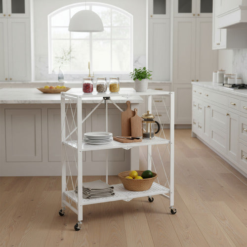 Organizador Multiuso 3 Estantes Plegable Ruedas Tm Blanco Cs