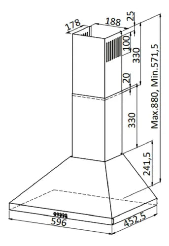 Campana De Pared Trapezoidal Recta Longvie Ctr260x 60cm Inox Gris