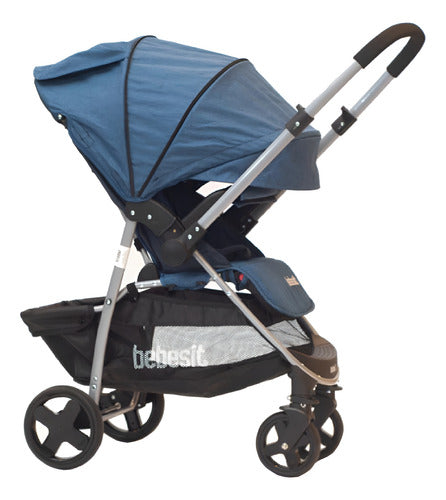 Cochecito De Paseo Bebesit 1390d Azul Manillar Rebatible Cts - Azul - Plateado