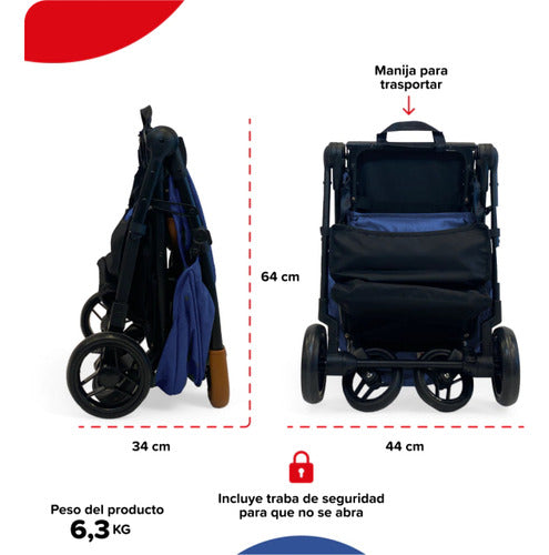 Cochecito Paseo Bebesit 1321 T-flex Azul Reclinable 15kg Css Azul Negro