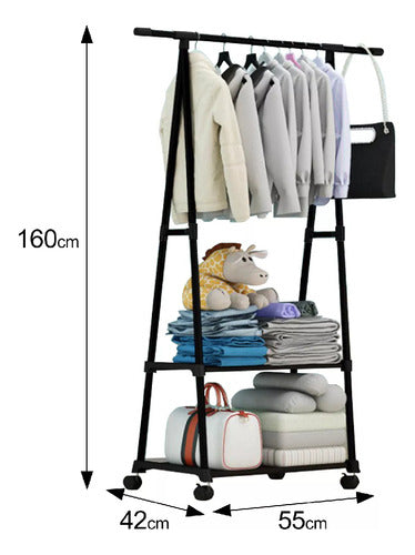 Perchero Pie Con Ruedas 2 Estantes Organizador Negro 160x55 Negro