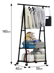 Perchero Pie Con Ruedas 2 Estantes Organizador Negro 160x55 Negro