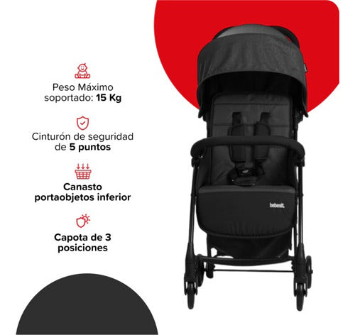 Coche Bebesit 1250-a Negro Foldy Ultracompacto Capota 15kg Negro Negro