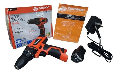 Taladro Atornillador Inalámbrico De 10mm Daewoo Dacd1210 12v + 1 Batería De 1.3ah Naranja