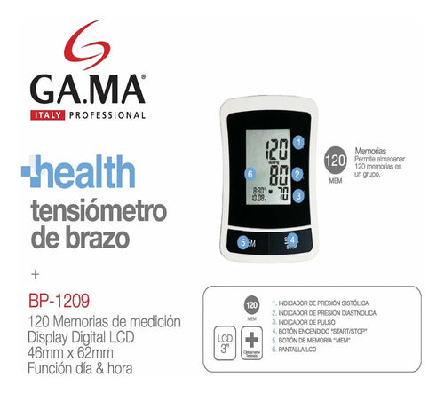 Tensiómetro Digital De Brazo Automático Ga.ma Italy Bp 1209