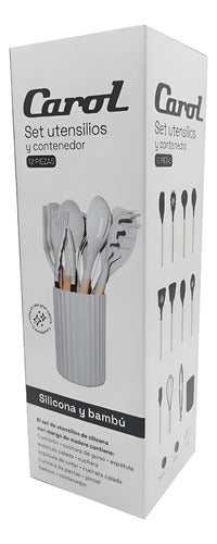Set Carol Cacerola Antiadherente 20cm Y 12 Utensillos Tiza Blanco