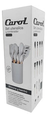 Set Carol Cacerola Antiadherente 20cm Y 12 Utensillos Tiza Blanco
