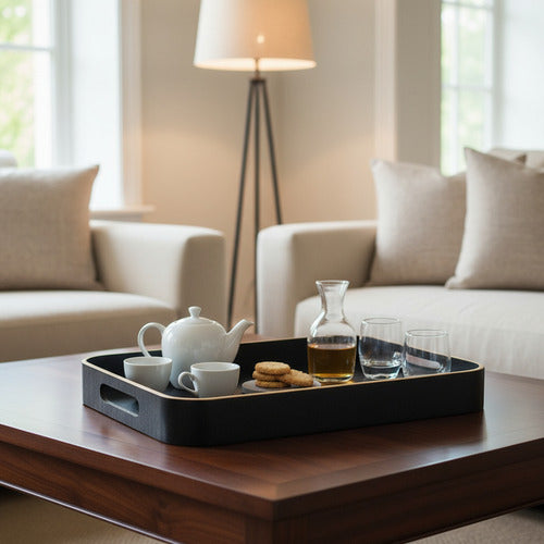 Bandeja Rectangular De Madera C/asas Carol 35 X 28 X 4,5cm Negro