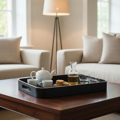 Bandeja Rectangular De Madera C/asas Carol 35 X 28 X 4,5cm Negro