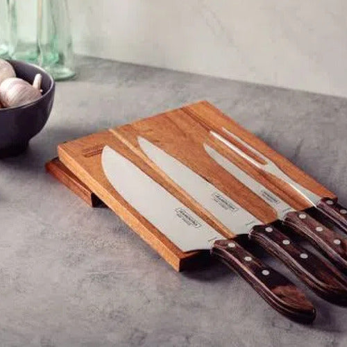 Juego Para Asado Set X5 Piezas Tramontina Polywood Churrasco Marrón Claro