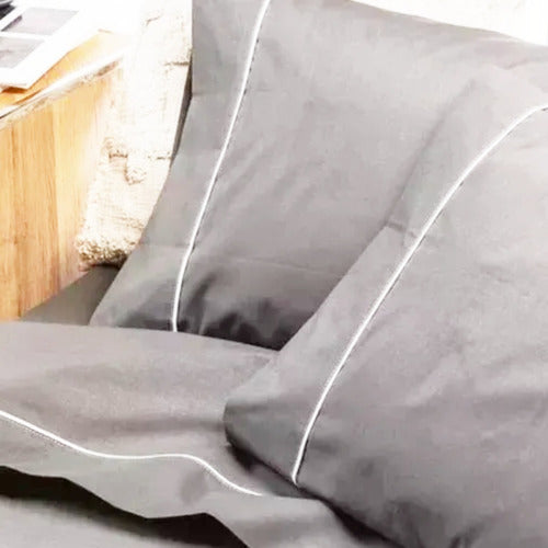 Juego Sabanas King Size Vivendi Premium Gris Claro 300 Hilos Gris Liso