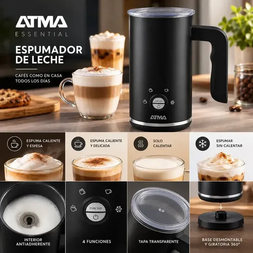 Espumador Calentador De Leche Atma Elat21bn 4funciones 450ml Negro