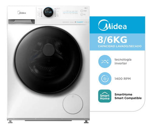 Lavasecarropas Midea Inverter Smart 8 Kg Mf200d80wb/w-a1 Color Blanco