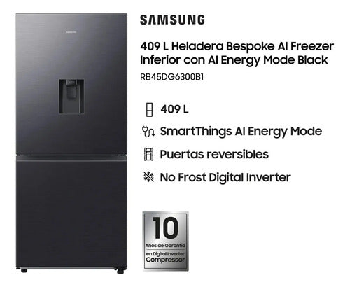 Heladera No Frost Samsung Rb45dg6300b1 Smart Space Max Black Doi