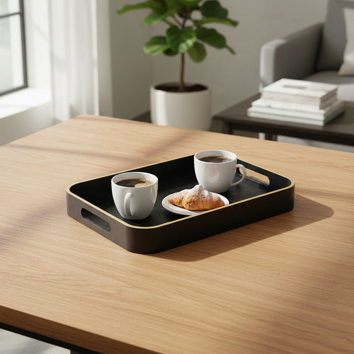 Bandeja Rectangular De Madera C/asas Carol 35 X 28 X 4,5cm Negro