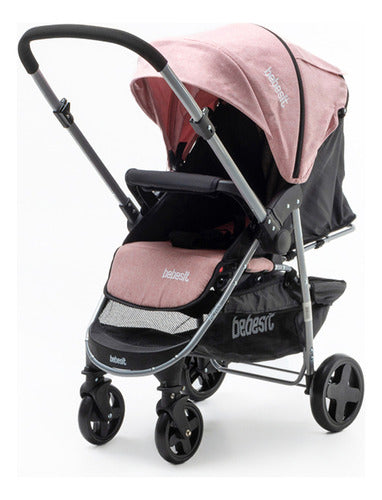 Cochecito De Paseo Con Manillar Rebatible Rosado Rosa Plateado