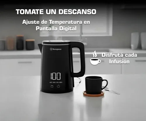 Pava Eléctrica Digital Control Temperatura 1.8l Tactil Westinghouse Wh-pe15006m Color Negro