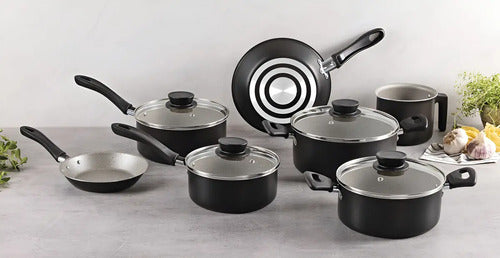 Batería De Cocina Completa Tramontina 7 Pzas Linz Aluminio Color Gris Oscuro