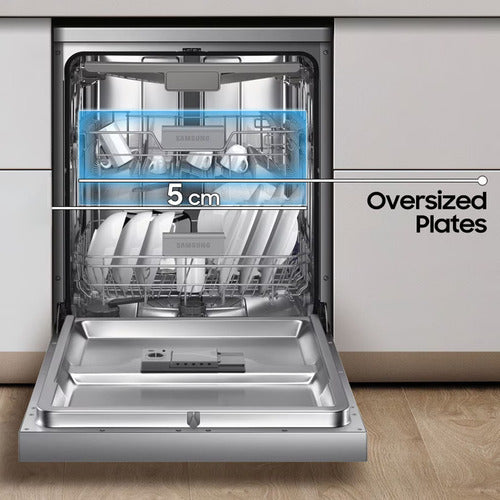 Lavavajilla Samsung 14 Cubiertos Silver Dw60m6050fs Plateado