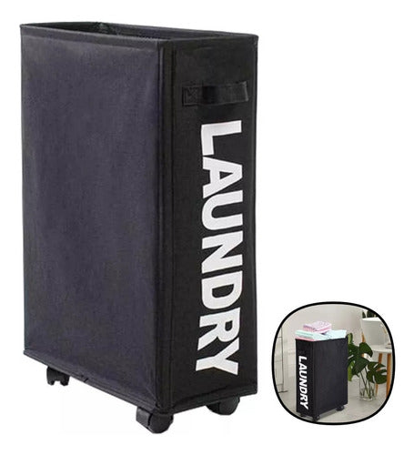 Cesto De Ropa Sucia Con Ruedas Plegable Compacto Rectángular Negro