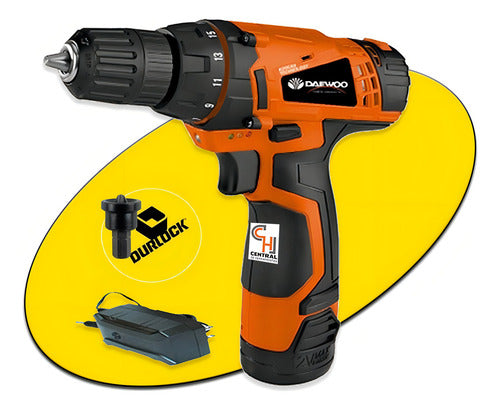 Taladro Atornillador Inalámbrico De 10mm Daewoo Dacd1210 12v + 1 Batería De 1.3ah Naranja