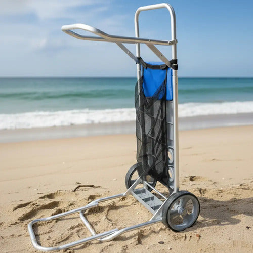 Carrito Playa Portatil Plegable Extensible Con Red Botafogo  Gris