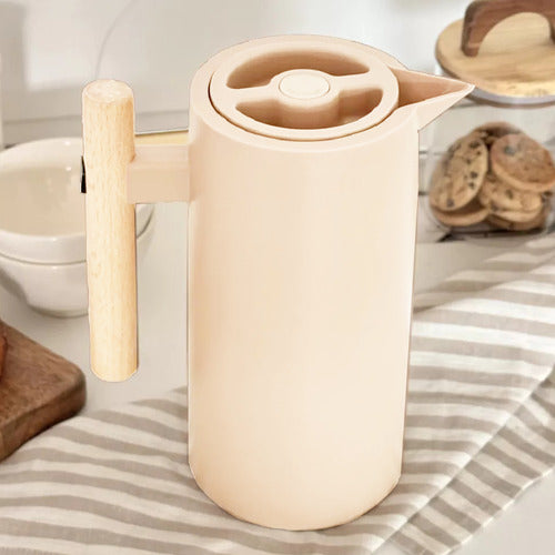 Jarra Termo Con Manija De Madera Pico Vertedor de 1l Beige