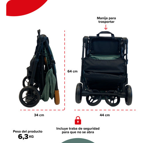 Cochecito Travel System Bebesit T-flex 1321ts-c Verde Verde Negro