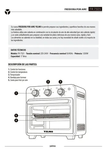 Freidora De Aire Yelma Fr-7321 Sin Aceite Multifuncion Crema