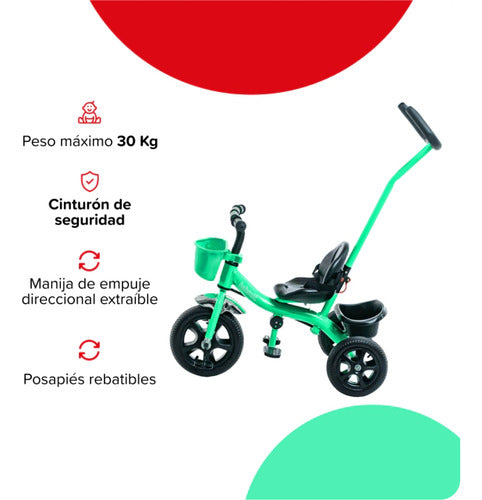 Triciclo Con Manija & Canasto Bebesit Sl1701a Verde H30k Css Verde