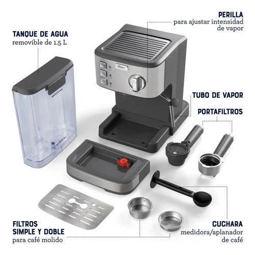 Cafetera Espresso Oster 15 Bares Bvstem5 Plateado