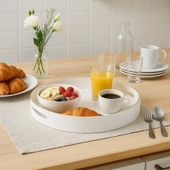 Bandeja Redonda Merienda C/asas Carol Blanca De 35 X 5 Cm Blanco