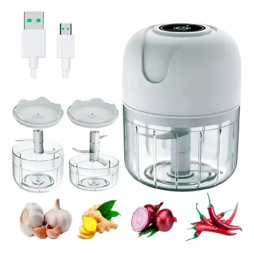 Mini Picadora Electrica Procesadora Alimentos Portatil Usb Blanco