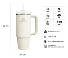 Vaso Stanley Quencher 887 Ml Edición Limitada H2.0 Cream Beige Lisa