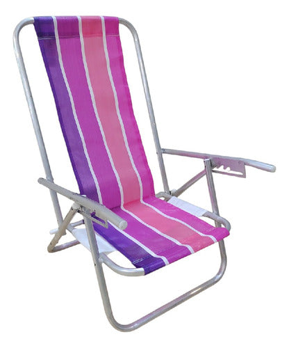 Reposera Playa Camping Aluminio Botafogo Violeta Rayada 5 P Violeta