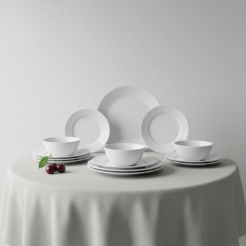 Juego Vajilla De 24 Piezas Vivendi Plato Plano Redondo Sopa Blanco Lisa