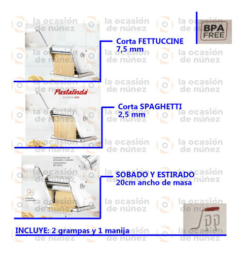 Maquina Pastalinda Clasica 200 Cromada 20cm Pastas Fideos