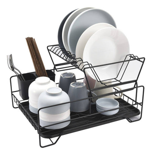 Escurridor Secaplatos Bandeja Vajilla Organiza Cocina Tm Negro