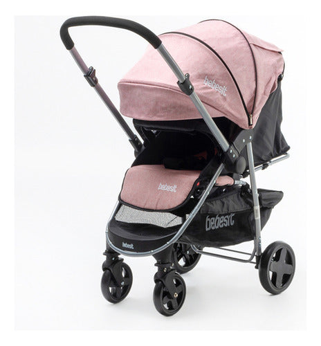 Cochecito De Paseo Con Manillar Rebatible Rosado Rosa Plateado