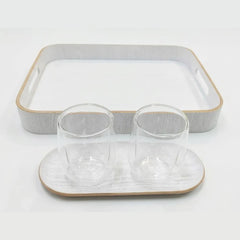 Set Carol De 2 Vasos De Vidrio Doble Pared + 2 Bandejas Blanco
