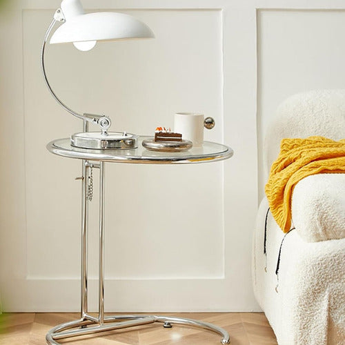 Mesa Ratona Living Arrime Bandeja Cafe Acero Croma Vidrio Cs Gris