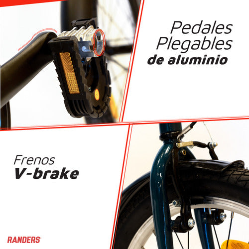 Bicicleta Plegable Randers Rodado 20 Shimano 7 Velocidades Color Azul